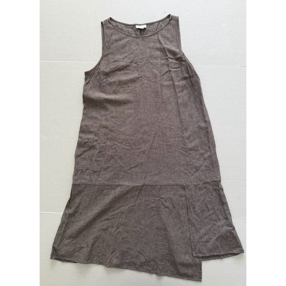 J Jill PureJill Asymmetric Taupe Linen Blend Sleeveless Dress L Petite Lagenlook